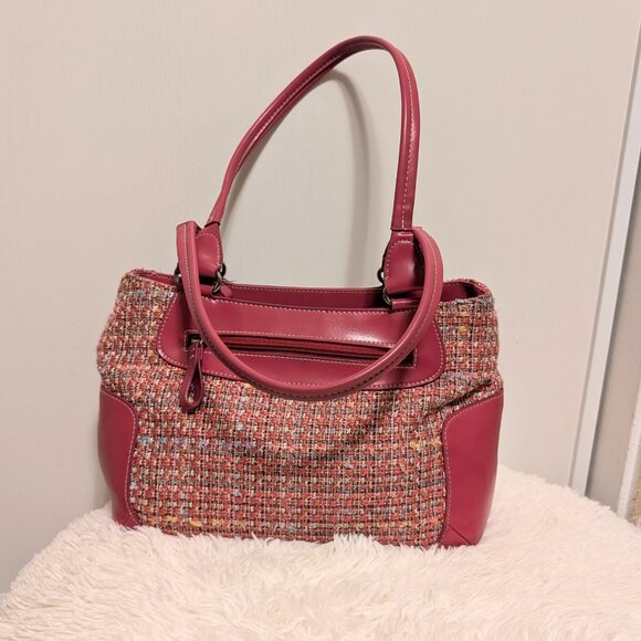 Liz Claiborne Villager Leather & Tweed Shoulder Bag - Pink & Multi-Color - Picture 2 of 12